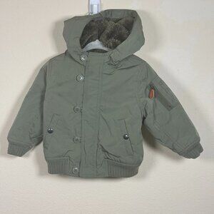 Gap Military Green Boys Faux Fur Hooded Jacket 18-24 months